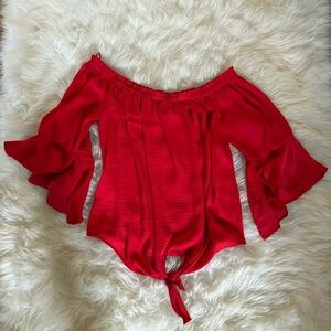 Express Scarlet Ruffle Blouse